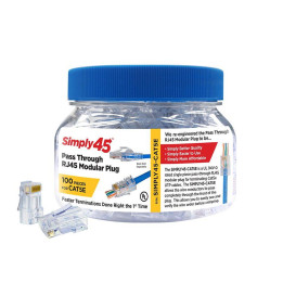 Simply45 S45-1500 Pass Through RJ45-koblinger for 24 AWG Cat5e/6 UTP - 100 stk.